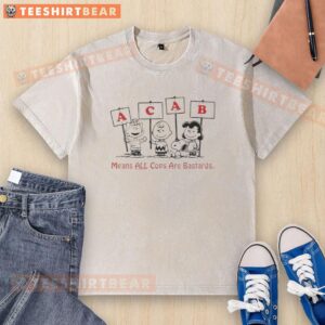 Awesome Peanuts ACAB washed t-shirt featuring a bold design, expressing the phrase 'All Cops Are Bastards' in vibrant colors.