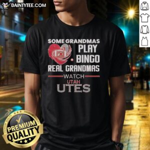 Awesome 'Real Grandmas Watch Utah Utes' Bingo T-Shirt featuring fun design for Utah Utes fans and bingo lovers.