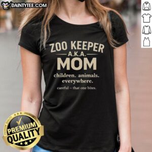 Top Zoo Keeper aka Mom with kids surrounded by animals, showcasing love for wildlife in a fun ladies tee design.