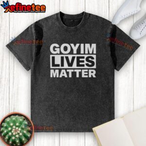Pretty Goyim Lives Matter washed t-shirt displayed on a hanger, showcasing a casual style and vibrant graphic design.