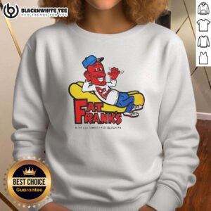 Good Fat Franks Hot Dogs Pittsburgh PA sweatshirt featuring a stylish design for food lovers and fans of local cuisine.