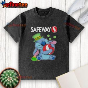 Official Stitch with St. Patrick's Hug Safeway logo on a washed t-shirt, perfect for festive celebrations and casual wear.