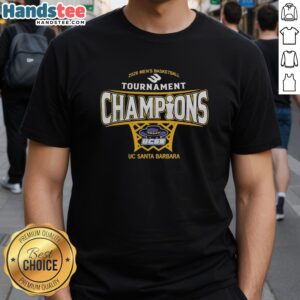 Premium UC Santa Barbara Men's Basketball 2026 Big West Conference Tournament Champions T-Shirt in blue and gold.