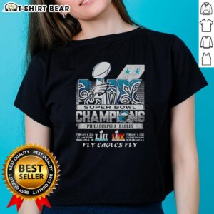 Awesome Philadelphia Eagles Super Bowl LIX Champions ladies tee featuring 'Fly Eagles Fly' design.