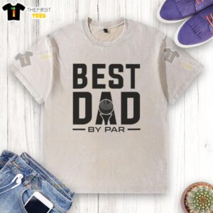 Original modern golf 'Best Dad by Par' washed t-shirt, perfect gift for golf-loving dads. Stylish and comfortable design.
