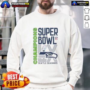Seattle Seahawks Champions sweatshirt featuring the Super Bowl LX trophy design for NFL fans.