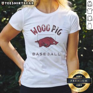 Good Arkansas Razorbacks Baseball Wooo Pig Ladies Tee featuring vibrant team colors and logo for passionate fans.