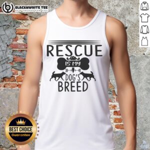 Top Rescue Is My Dog's Breed Rescue Dog Tank Top featuring a playful dog graphic perfect for pet lovers.