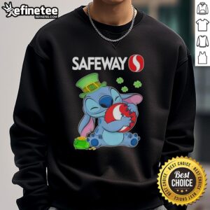 Alt Text: Official Stitch sweatshirt featuring St. Patrick's Hug design and Safeway logo, perfect for festive celebrations.