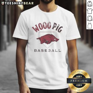 Good Arkansas Razorbacks Baseball Wooo Pig T-Shirt featuring vibrant team colors and bold logo for fans.
