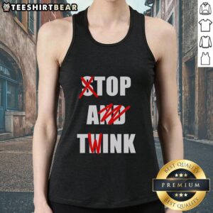 Alt Text: Pretty Stop And Think Top: A stylish twink tank top featuring a vibrant design, perfect for summer outings.