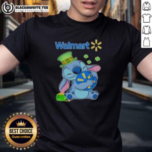 Alt Text: Original Stitch St. Patrick's Day hug T-shirt featuring Walmart logo, perfect for festive celebrations and casual wear.