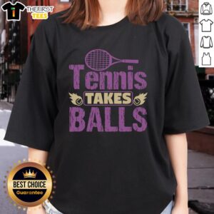 Awesome Tennis Takes Balls Ladies Tee featuring a stylish design for female tennis enthusiasts.