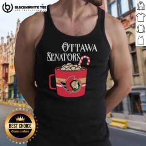 Official Ottawa Senators hockey team mug and candy cane tank top displayed together for festive sports fans.