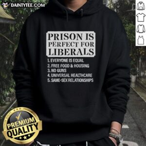 Original Prison Is Perfect For Liberals hoodie featuring bold text design, ideal for political statement and casual wear.