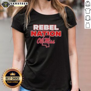 Alt Text: Awesome Ole Miss Rebel Nations Mississippi outline ladies tee, stylish design for fans of Ole Miss apparel.