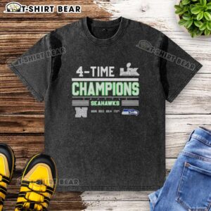 Official Seattle Seahawks 4-Time NFC West Division Champions 2025 Super Bowl LX Washed T-Shirt in blue and green.