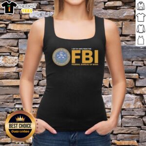 Stylish Irina tank top featuring 'Good I Get My Info From The FBI' design, perfect for fans of quirky graphic tees.