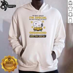 Original Peanuts Snoopy hoodie featuring 'I'm Not Crazy, I'm Just Special' design in vibrant colors.