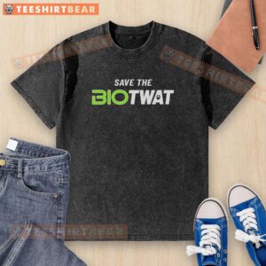 Top Save The Bio Twat logo on a washed t-shirt, featuring a stylish and eco-conscious design for casual wear.