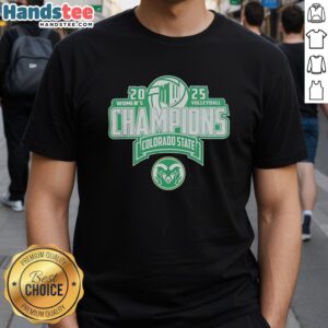 Alt Text: Original Colorado State Rams 2025 Mountain West Women's Volleyball Champions T-Shirt featuring team colors and logo.