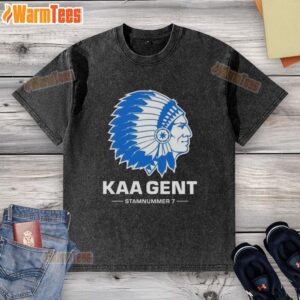 Alt Text: Original KAA Gent FC logo on a washed t-shirt, showcasing team pride and casual style for football fans.