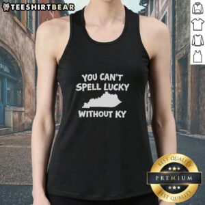Kentucky map tank top design featuring 'You Can't Spell Lucky Without Kentucky' slogan in vibrant colors.