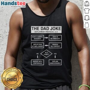 Alt Text: Premium Dad Joke Deployment Protocol Tank Top featuring a humorous design for dads who love puns and jokes.