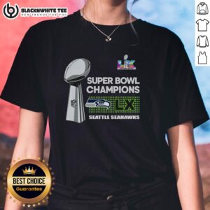 Top Seattle Seahawks Super Bowl LX Champions trophy ladies tee featuring team colors and logo for fans.