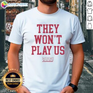 Premium 'They Won't Play Us' Miami Basketball T-Shirt featuring bold graphics and a comfortable fit for fans.