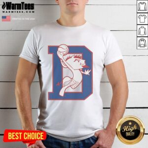 Original DePaul Blue Demons basketball dunking mascot t-shirt featuring vibrant graphics and a bold design for fans.