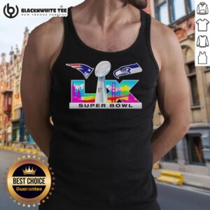 Good New England Patriots vs Seattle Seahawks Super Bowl LIX logo tank top featuring vibrant team colors and design.