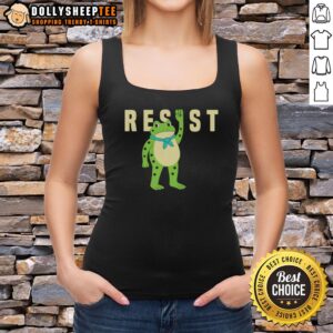 Awesome resist Portland frog caricature tank top featuring a vibrant frog design and bold colors for a fun summer look.