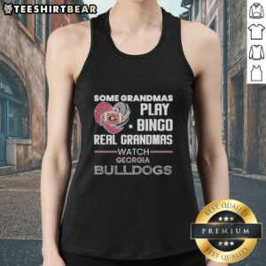 Real grandmas in Georgia Bulldogs tank tops enjoy bingo night, showcasing fun and team spirit with style.