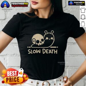Stylish ladies tee featuring a top slow death snail skull design, perfect for unique fashion enthusiasts and nature lovers.
