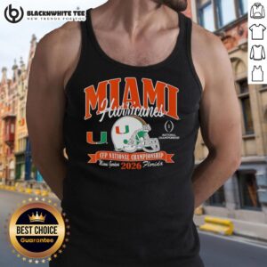 Alt Text: Official Miami Hurricanes CFP National Championship 2026 helmet and tank top, showcasing team pride and spirit.
