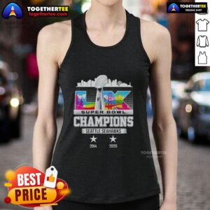 Retro tank top featuring Seattle Seahawks Super Bowl LX champions design, celebrating the team's legacy from 2014 to 2025.