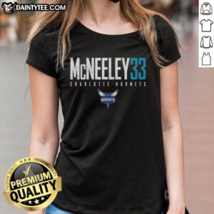 Hot Liam McNeeley 33 Charlotte Hornets Elite Ladies Tee featuring vibrant team colors and stylish design for fans.