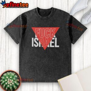 Pretty Fck Israel text on a washed t-shirt, showcasing a bold statement in casual fashion.