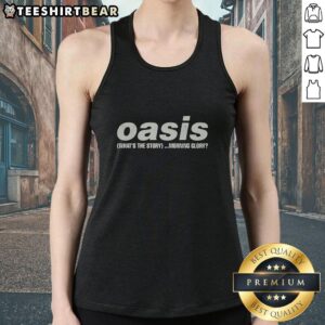 Top Oasis What's The Story Morning Glory album title tank top featuring iconic design and vibrant colors for music fans.