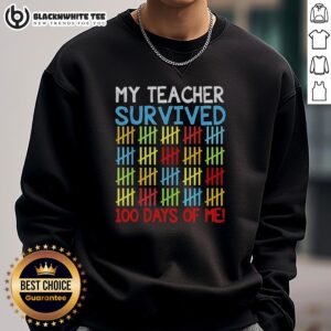 Original 'My Teacher Survived 100 Days of Me' sweatshirt featuring vibrant colors and playful design, perfect for teachers.