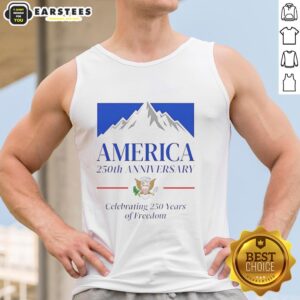 Good America 250th Anniversary mountain beer tank top celebrating 250 years of freedom with patriotic design.