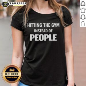 Funny ladies' tee featuring a quote about hitting the gym instead of socializing, perfect for fitness enthusiasts.