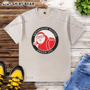 Top Antifascist Action Smash Ice Washed T-Shirt featuring bold graphics for a stylish, activist-inspired look.