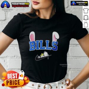 Good Buffalo Bills X Snoopy Happy Easter ladies tee featuring festive design for football fans celebrating Easter.