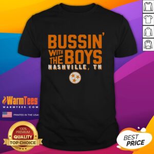 Alt Text: Official Bussin With The Boys Nashville Tennessee logo t-shirt featuring bold graphics and a stylish design.