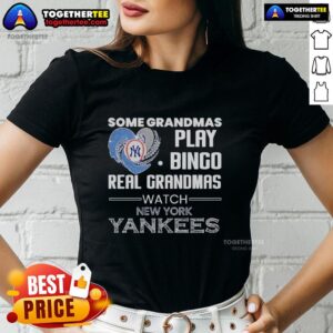 Awesome New York Yankees ladies tee featuring a heart-shaped design perfect for grandmas who love bingo and baseball.