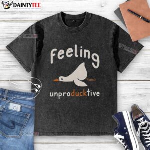 Funny feeling unproductive duck graphic on a washed t-shirt, perfect for casual wear and expressing laid-back vibes.