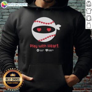 Nice Pitching Ninja Play With Heart Hoodie featuring a vibrant design, perfect for baseball enthusiasts and casual wear.