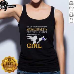 Girl wearing 'You Can Take This Girl Out Of Massachusetts But You Can't' tank top, showcasing her pride and style.